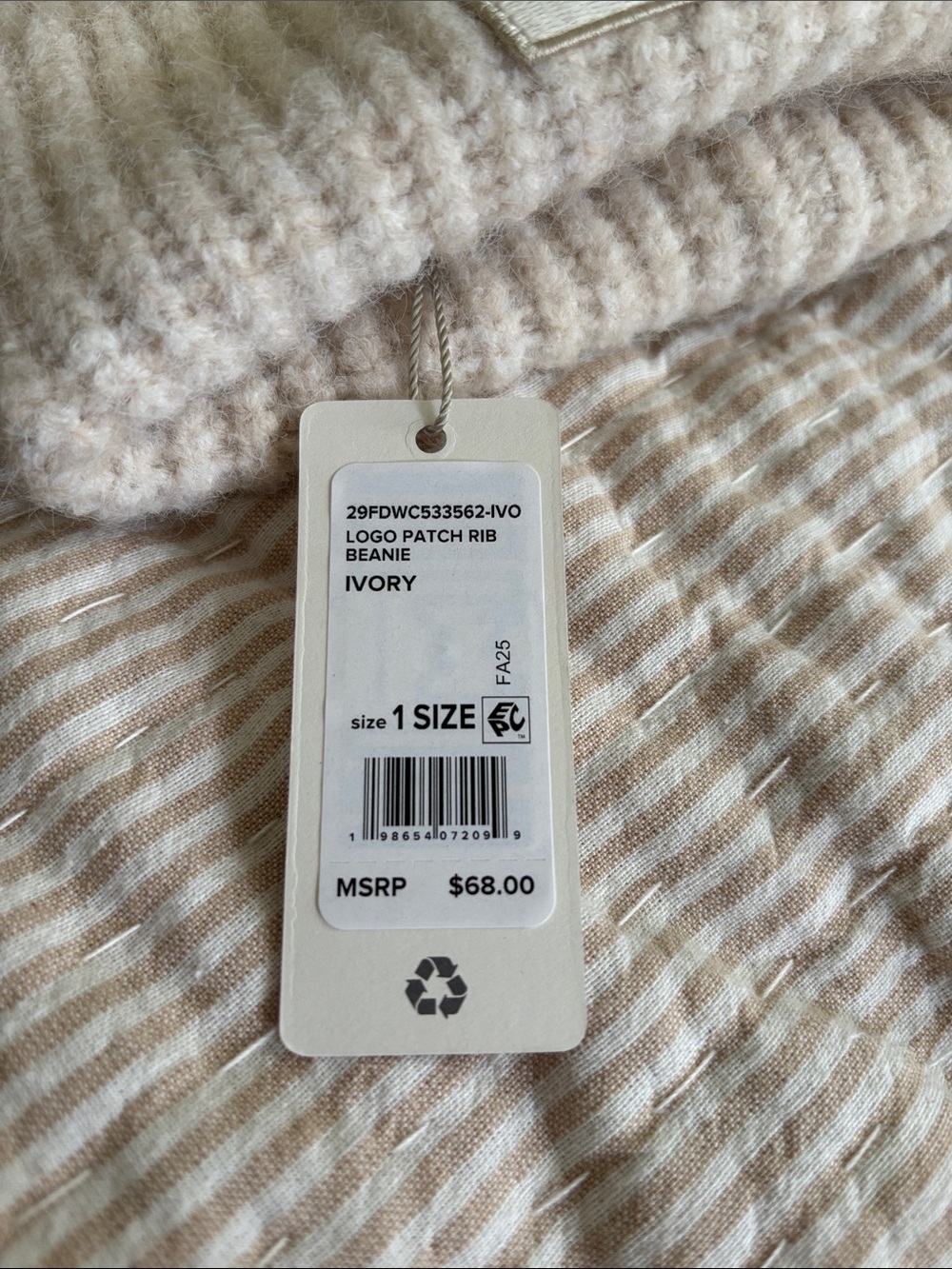 NWT Favorite Daughter The Logo Patch Ribbed Knit Cuff Beanie - Beige Ivory cream - Picture 3 of 6